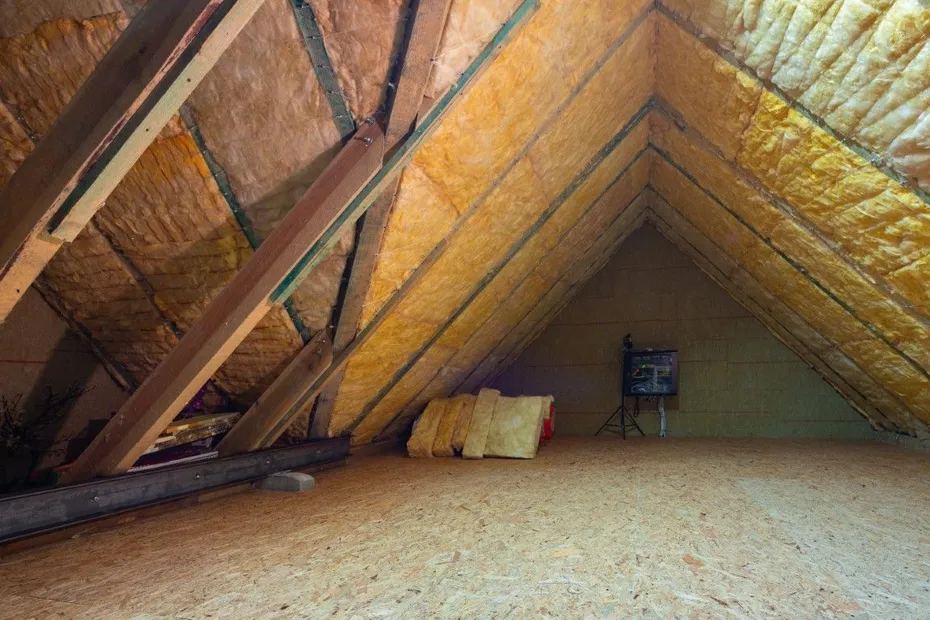 Attic space with batt insulation installed along the roofline